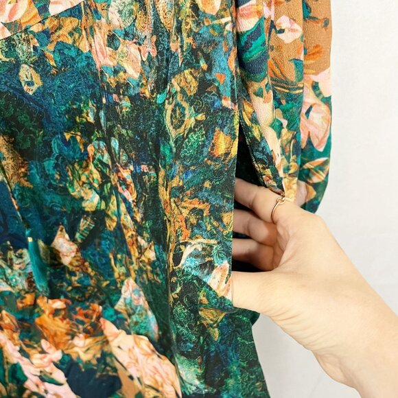 NEW Soft Surroundings Dakota Maxi Dress Long Sleeve Green Floral Boho - LARGE - Picture 5 of 9